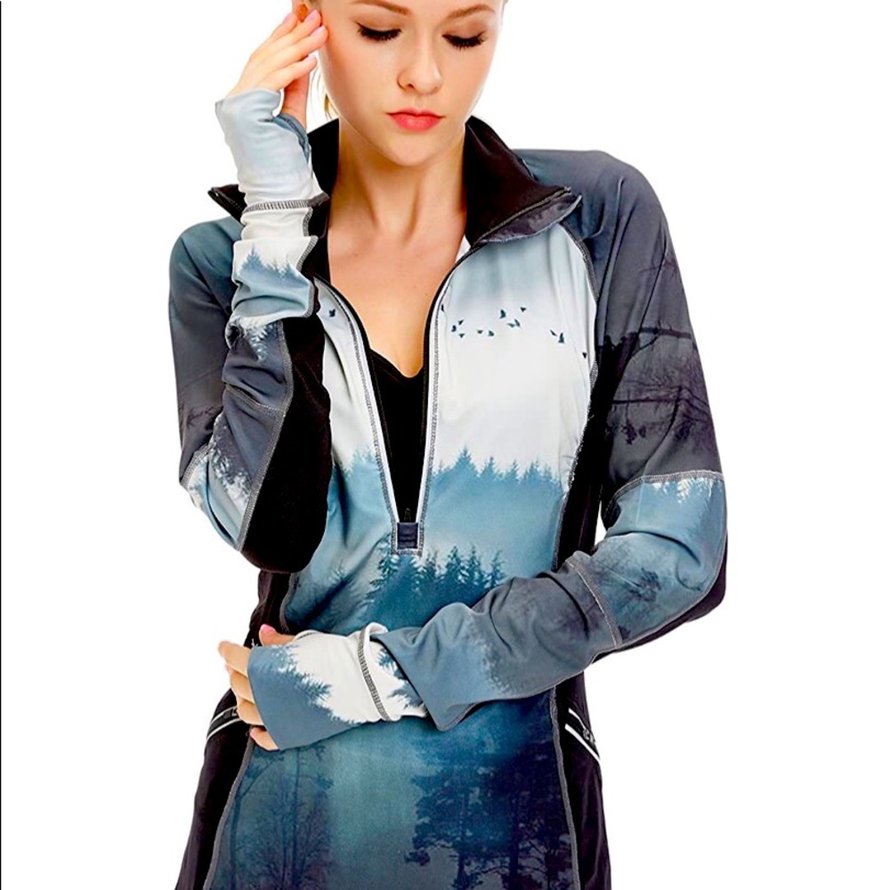 Icyzone Women’s Workout Track Jacket Activewear 1/2 zip running clothes size L